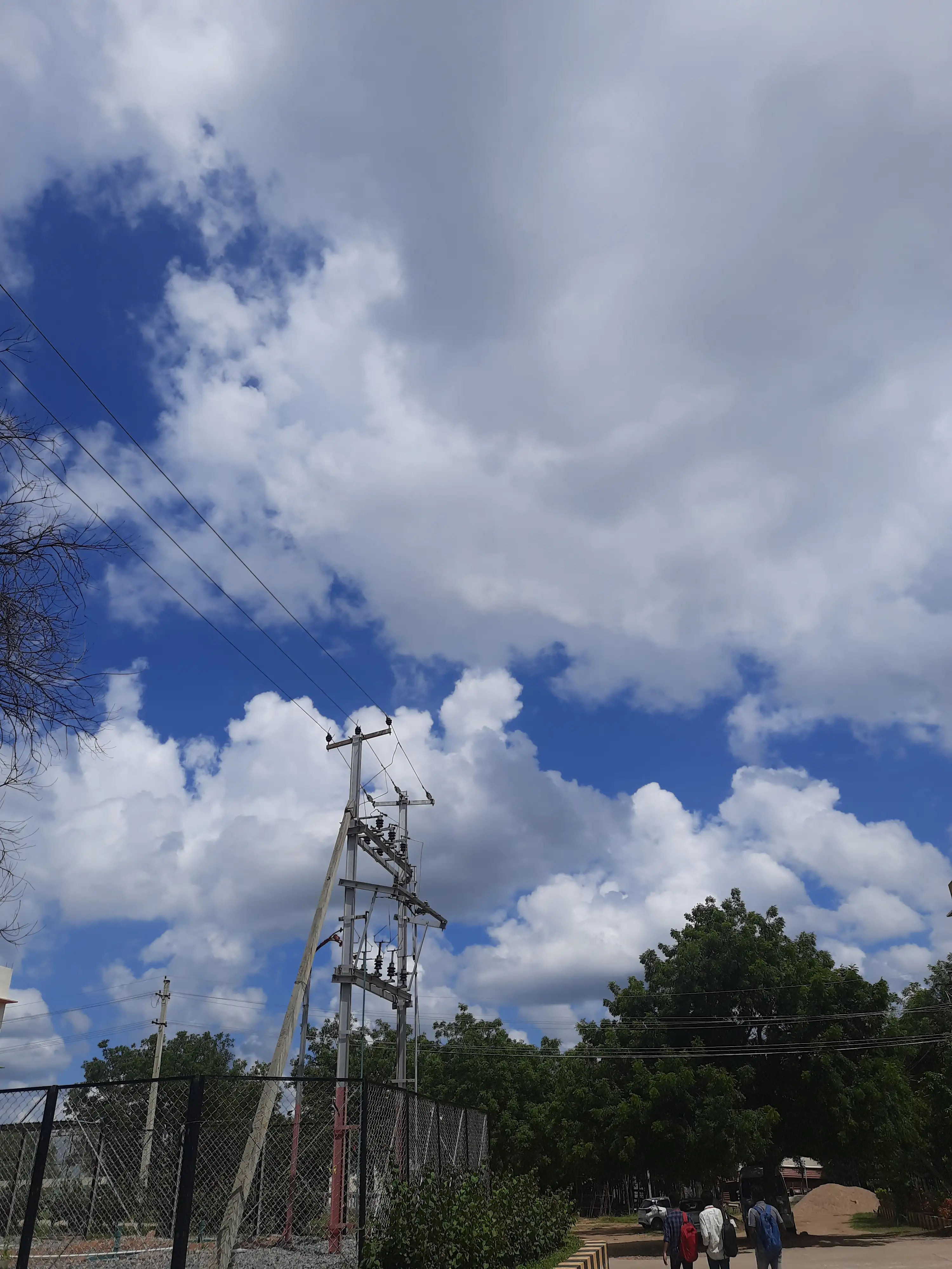 Blue sky, clouds, trees